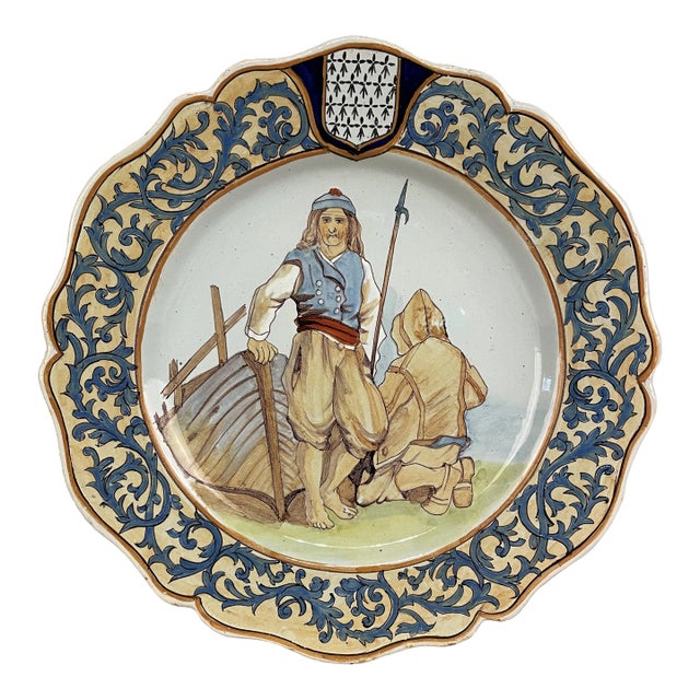 French Faience Quimper Plate Fisherman Scene For Sale