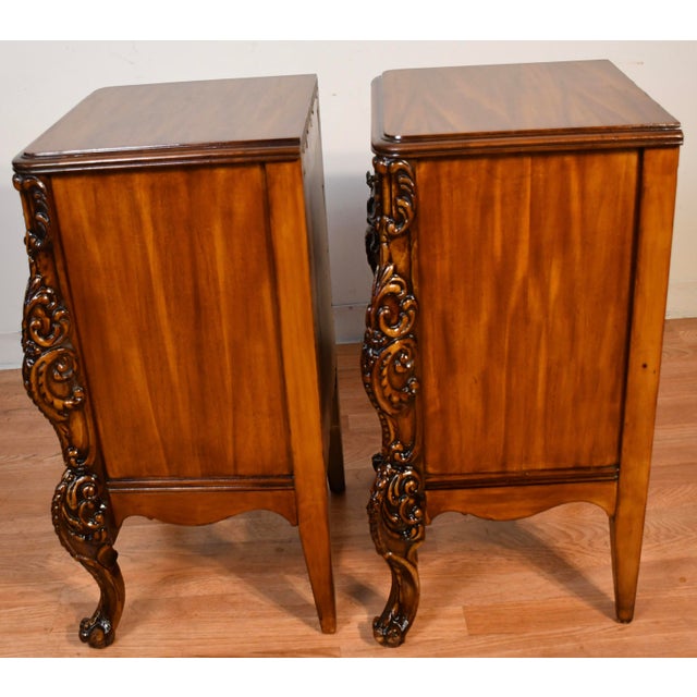 1930 French Satinwood Pair of Nightstands / Bedside Tables For Sale - Image 9 of 11