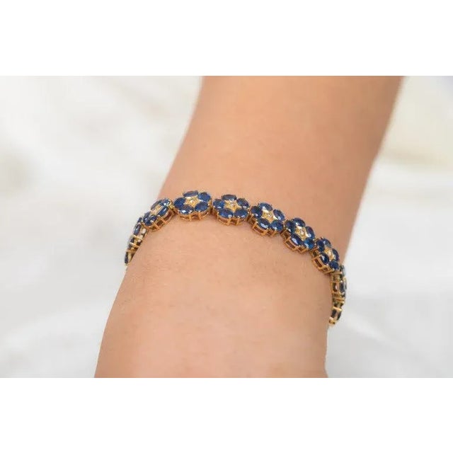 Not Yet Made - Made To Order 18k Yellow Gold Floral Blue Sapphire and Diamond Bracelet, 21.25 Ct by VRJewels For Sale - Image 5 of 16