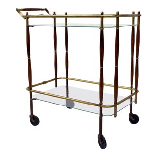 1960s Mid-Century Modern Brass and Walnut Bar Cart For Sale