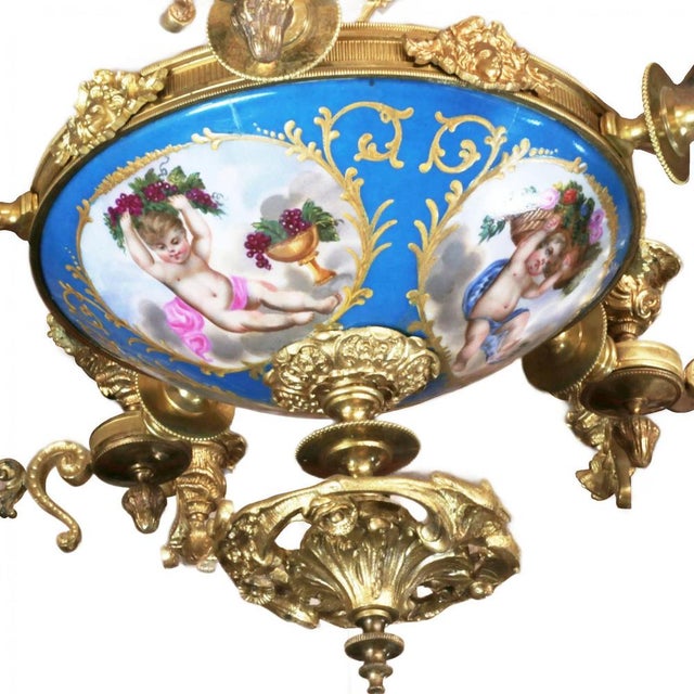 Ceramic Louis XVI Style Sevres Porcelain Chandelier for 15 Candles For Sale - Image 7 of 8