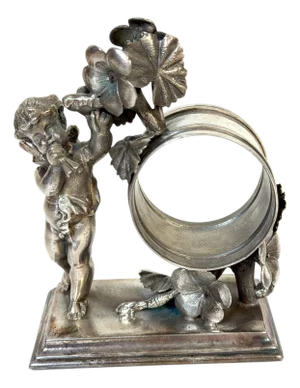 Victorian Figural Silver- Plated Cherub Napkin Ring by Simpson, Hall & Miller