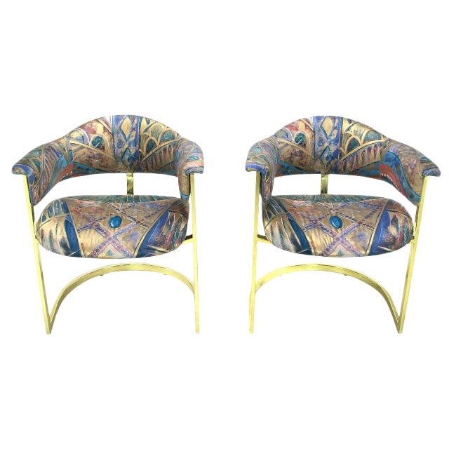 Brass Cantilevered Armchairs With Barrel Backs - a Pair For Sale