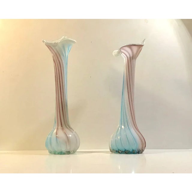 Pink, Blue and White Twisted Murano Glass Vases, 1940s, Set of 2 For Sale - Image 11 of 11