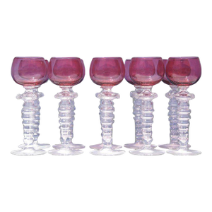 Late 19th Century Venetian Stemware Clear and Ruby Glass - 10 Pieces