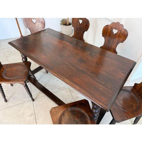 Rustic Farmhouse Dining Table and Chairs in Pine, Set of 7 For Sale - Image 3 of 8