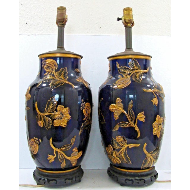 Keller & Guérin Late 19th Century Keller & Guerin French Porcelain Vase With Lion Rampant Table Lamps - a Pair For Sale - Image 4 of 16