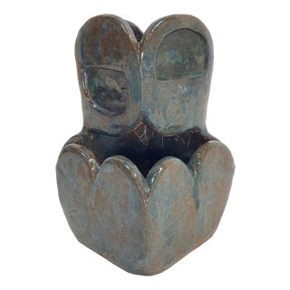 Brutalist Green Glazed Ceramic Flowerpot, 1960s For Sale