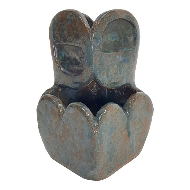 Brutalist Green Glazed Ceramic Flowerpot, 1960s For Sale