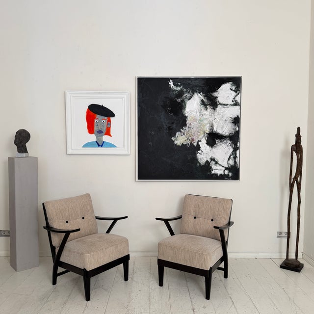 Mid-Century Modern Lounge Chairs with Black Wooden Frame, 1950s, Set of 2 For Sale - Image 15 of 18