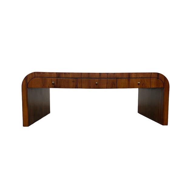 Early 20th Century Art Deco Brazilian Rosewood Veneer Waterfall Six-Drawer Coffee Table For Sale - Image 4 of 14