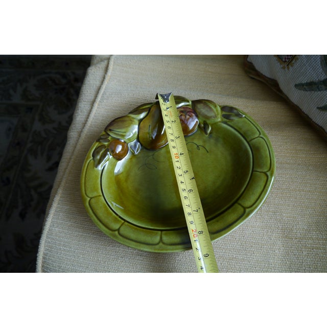 Vintage Los Angeles Potteries Serving Bowl With 3D Pears Olive Green Crazing For Sale In Orlando - Image 6 of 9