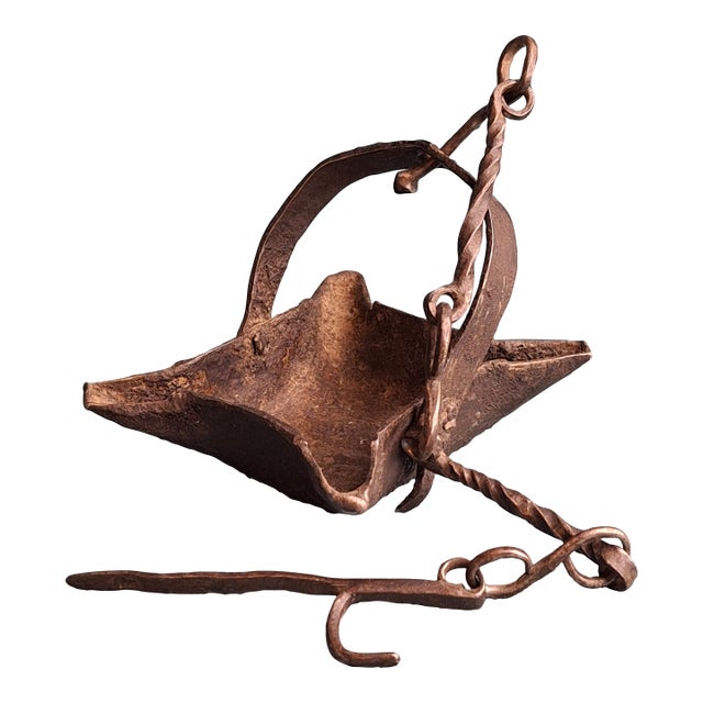 Rare 18th C Wrought Iron 4-Wick Fat Lamp Primitive Star Crusie Lighting Antique For Sale