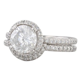 2.20ctw Round Diamond Halo Engagement Ring Wedding Band Bridal Platinum Egl, Size 6.25 For Sale