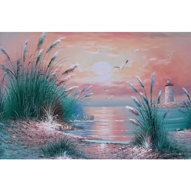 Vintage Coastal Beach Scene Original Oil Painting For Sale In Tulsa - Image 6 of 13