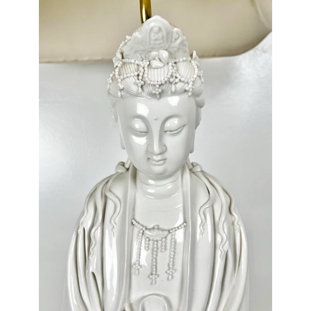 Large Scale Vintage Blanc De Chine Guanyin Lamp For Sale - Image 4 of 12