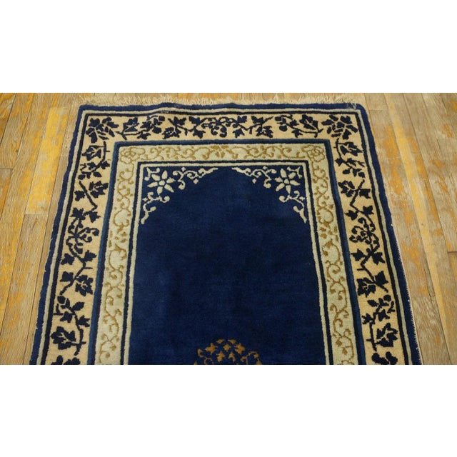 1920s Navy Blue Floral Medallion Antique Chinese Peking Rug 2' 7'' X 4' 2'' Wool Knotted Carpet For Sale - Image 4 of 11