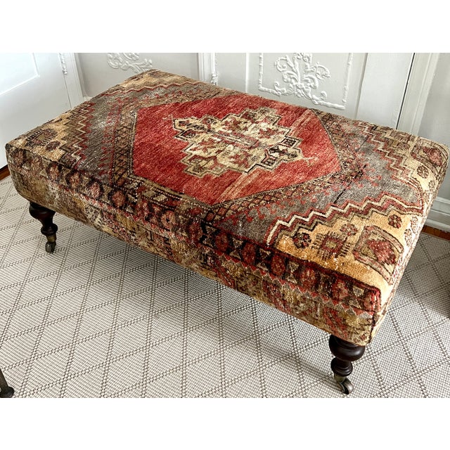 Rustic European 1980s Turkish Anatolian Rug Stool Ottoman or Coffee Table For Sale - Image 3 of 12