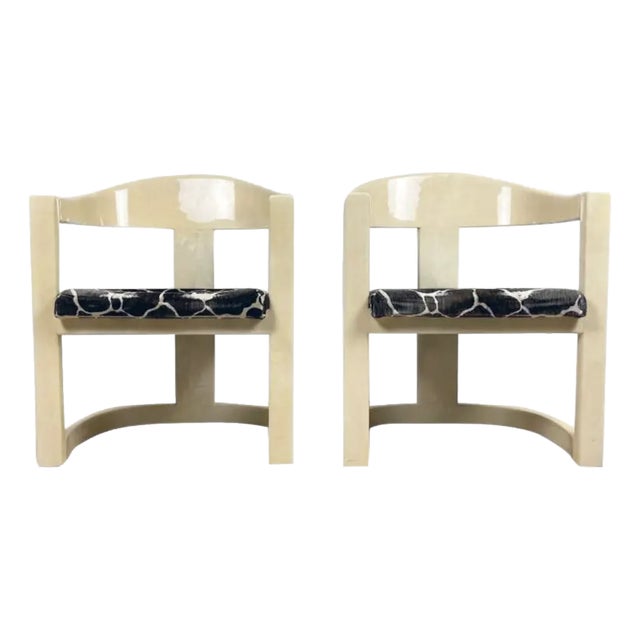 1980s Karl Springer Style Onassis Goatskin Chairs - A Pair Unsigned For Sale