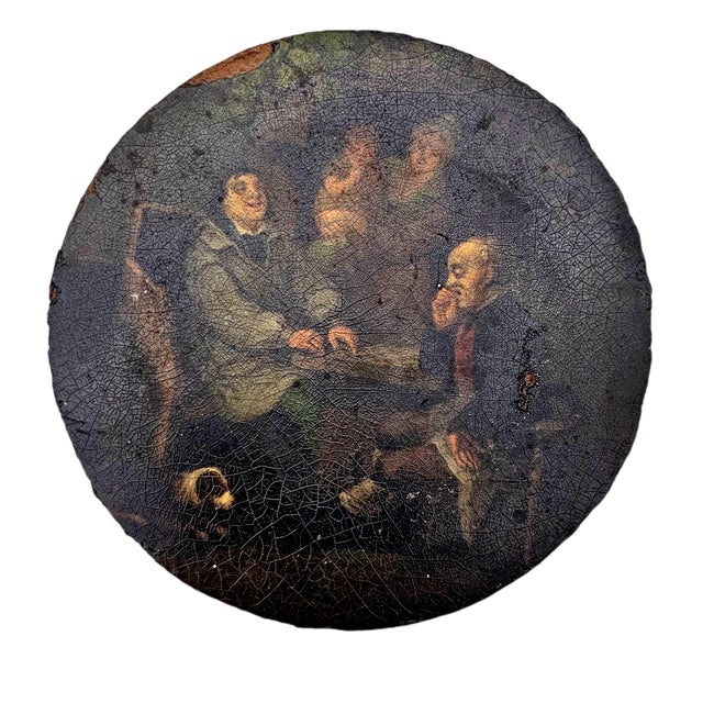 A finely executed cabinet-scale oil painting rendered in the Old Master Revival tradition, depicting an intimate tavern...