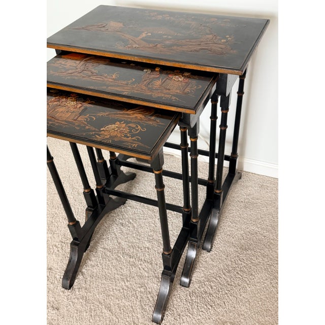 Beacon Hill Black Lacquered Chinoiserie Nesting Tables by Beacon Hill For Sale - Image 4 of 18