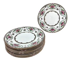 Mid 20th Century Royal Worcester Chinoiserie Pink Lotus Dinner Plates - Set of 10