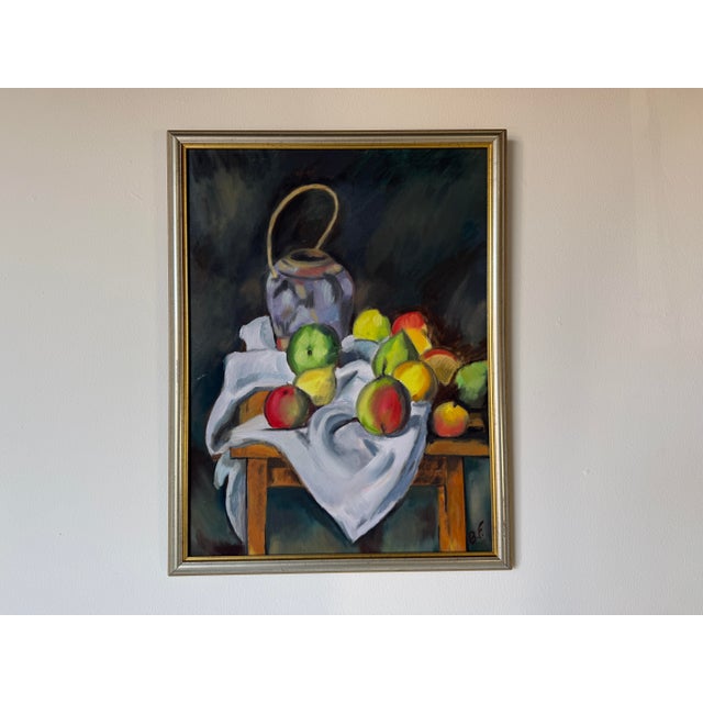 1990s Vintage Expressionist Still Life Fruit Oil on Canvas Painting, Signed For Sale - Image 10 of 11