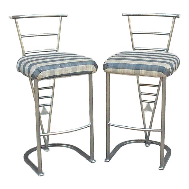1980s Attributed to Design Instite of America Bronze Finish Memphis Bar Stools For Sale