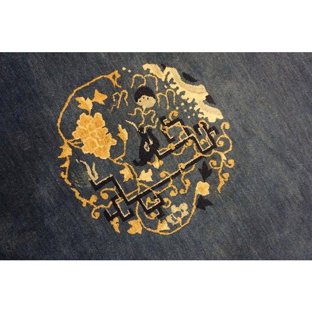 Textile 1920s Antique Blue Medallion Oriental Chinese Peking Hand Knotted Rug For Sale - Image 7 of 12