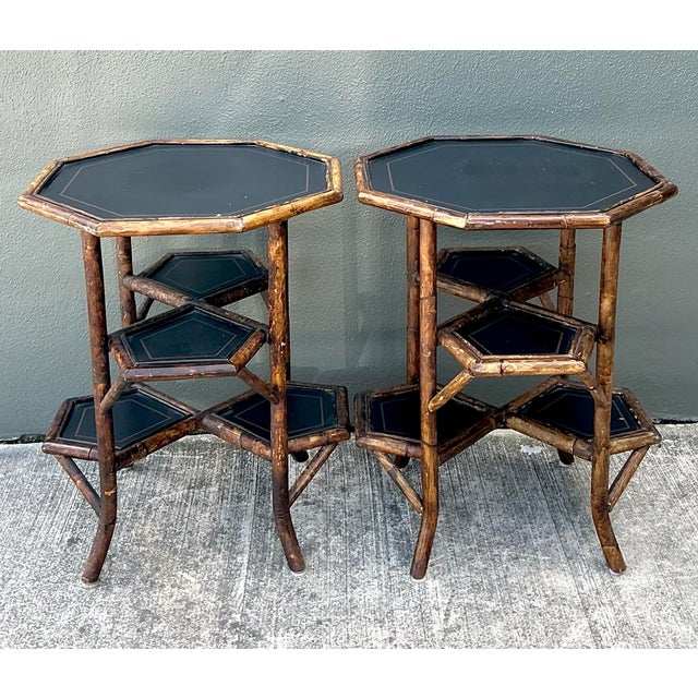 Vintage Octagon Burnt Bamboo Side Tables - A Pair For Sale - Image 12 of 12
