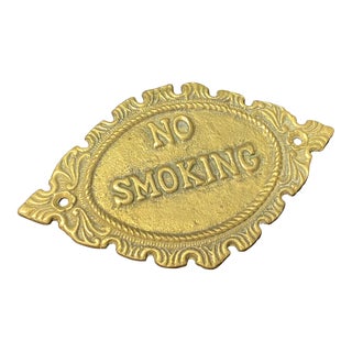 Vintage 1970s Brass Ornate No Smoking Sign/Plaque For Sale
