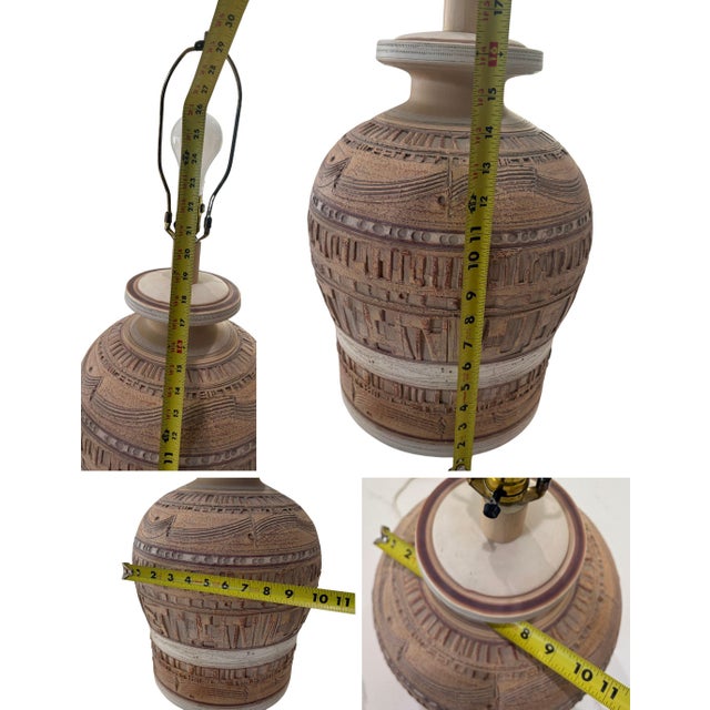 Tan 1970s Brutalist Sculpted Earthenware Table Lamp by Casual Lamps of California For Sale - Image 8 of 12