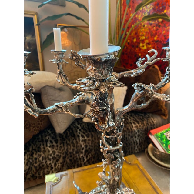 Silver 1980s Silver Plated Bronze Candelabra With Dogs For Sale - Image 8 of 10