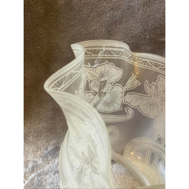Late 19th Century Antique Art Nouveau Style Etched Floral Design Frosted Glass Shade For Sale - Image 5 of 9