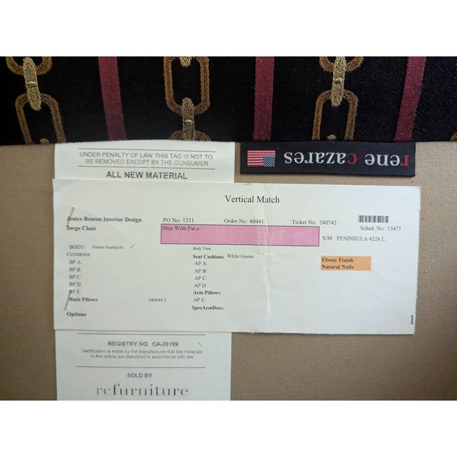 Rene Cazares Rene Cazares Jorge Upholstered Chair W/ Brass Nailhead Trim - Black, Red & Gold Chain Stripes For Sale - Image 4 of 7