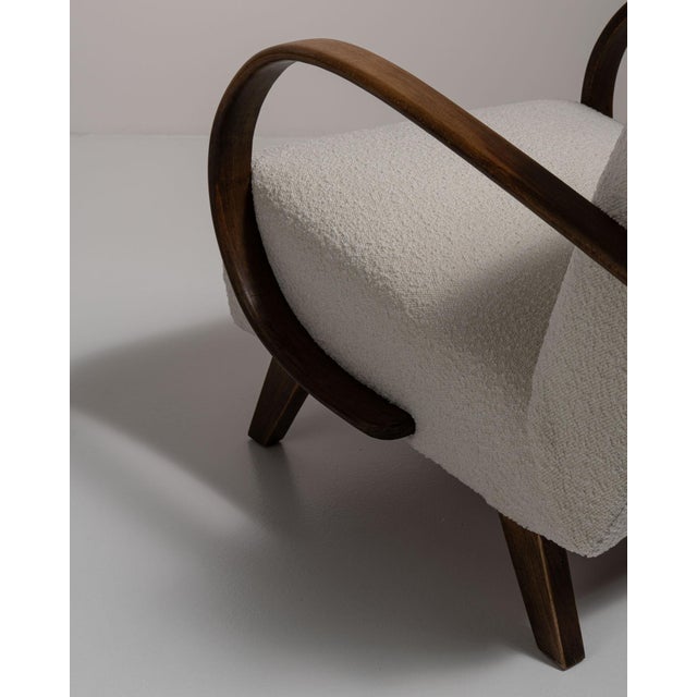20th Century Czech Republic Warm Ivory Boucle Bentwood-Arm Lounge Chair For Sale - Image 9 of 10