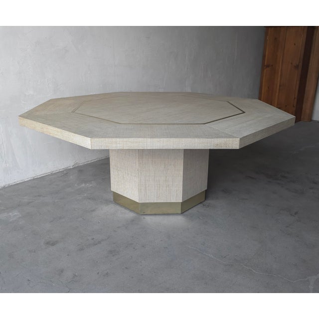 Harrison Van Horn 1970s Octagonal Grasscloth Dining Table With Brass Inlay - 8 Person For Sale - Image 4 of 8