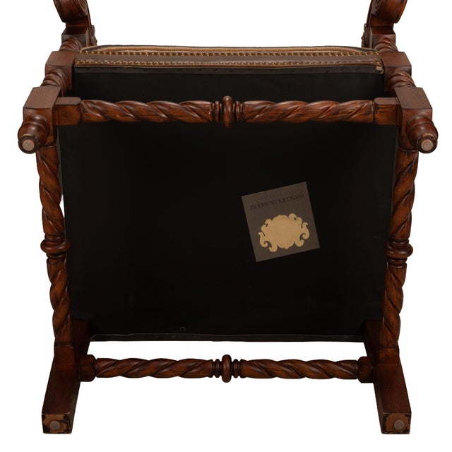 1990s Hancock & Moore Louis XIII French Style Barley Twist Throne Armchairs W/ Southwestern Wool Geometric Fabric For Sale - Image 17 of 17
