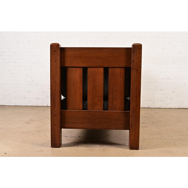Limbert Antique Mission Oak Arts and Crafts Settle Sofa, Newly Reupholstered For Sale - Image 9 of 12