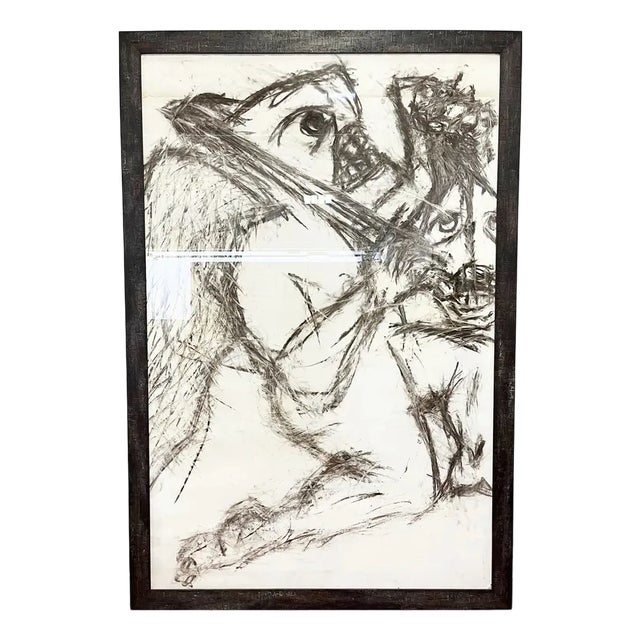 Claude Adrien Caponnetto, Composition, Charcoal on Paper, 1970s, Framed For Sale