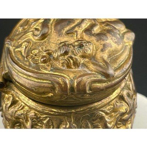 Antique Brass Cherub Jewelry Casket Footed Trinket Box Art Nouveau Figural Putti For Sale - Image 10 of 18