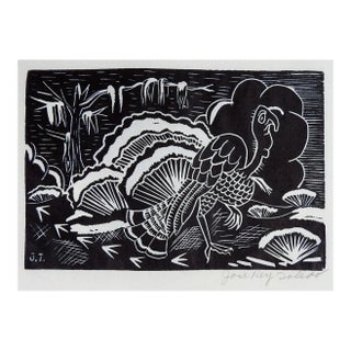 Vintage Mid 20th Century Jose Rey Toledo Turkey Woodcut For Sale