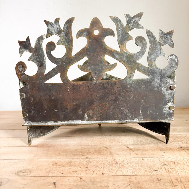 1800's Brass Crown Shaped Wall Pocket or Hearth Tidy, Antique Wall Storage For Sale - Image 10 of 11