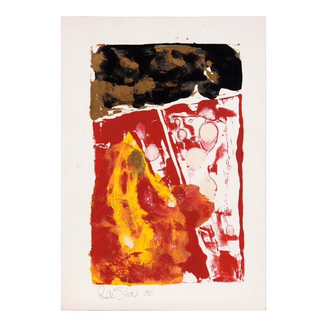 Red Monument - Abstract Composition in Acrylic on Paper by Ricardo De Silva For Sale