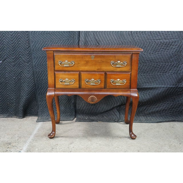Mersman Mid Century Mersman Cherry Queen Anne Shell Carved Lowboy Chest Console Table For Sale - Image 4 of 18