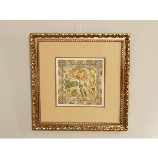 High Quality Vintage Antique Reproduction Architectural Floral Pattern Giclee Print by Elizabeth Jardine, Custom Gold Frame