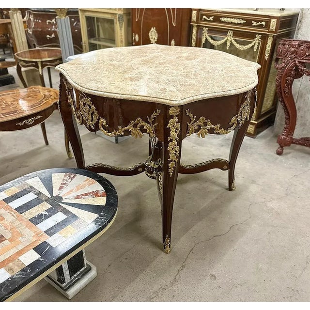 French French Style Dining Table Marble Topped For Sale - Image 3 of 4
