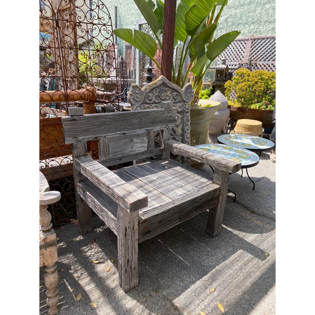Early 21st Century Outdoor Vintage Rustic Grey Teak Railway Wood Chair For Sale - Image 5 of 6