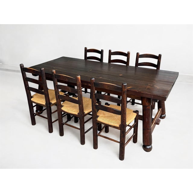 Mid-Century Modern Vintage Brutalist Table and Chairs by Georges Robert, 1960s, Set of 7 For Sale - Image 3 of 18