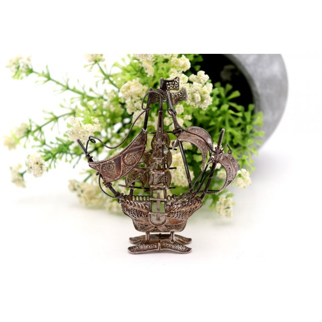 Miniature Caravel in Filigree Silver For Sale - Image 5 of 5